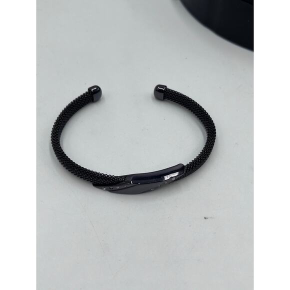 Skagen Designer Signed Gunmetal‎ Black Mesh Crystals Cuff Bracelet - Picture 4 of 8